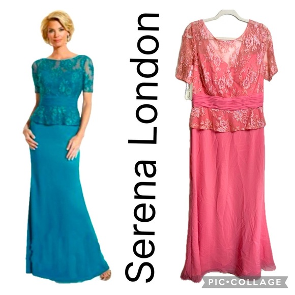 (T4)Serena London chiffon dress in coral with beaded lace and sequin embroide 14 - Picture 1 of 14